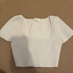 Babaton Light Gray Ribbed Crop Top